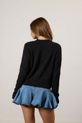 Bow Applique Cardigan Sweater