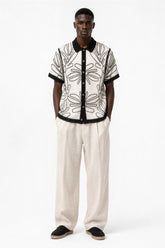 Abstract Leaf Crochet Button Down Shirt