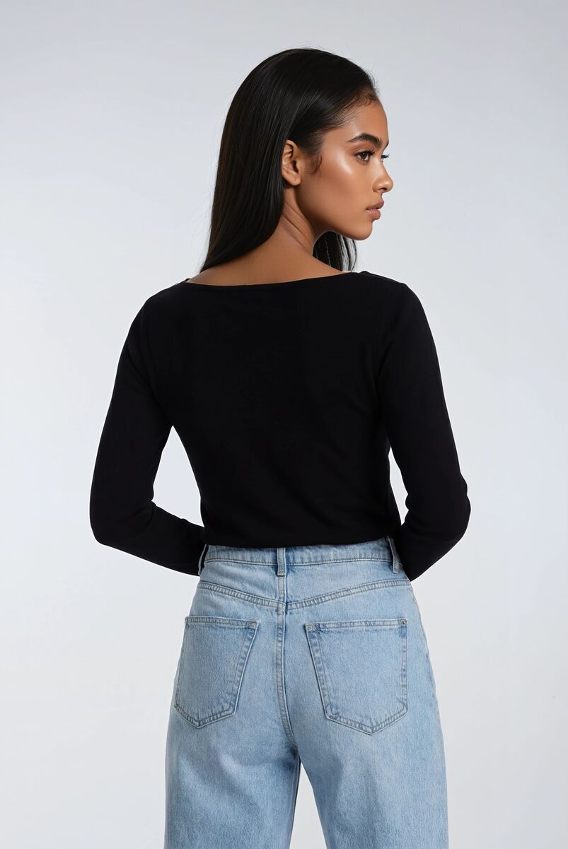 Boat Neck Long-Sleeve Top