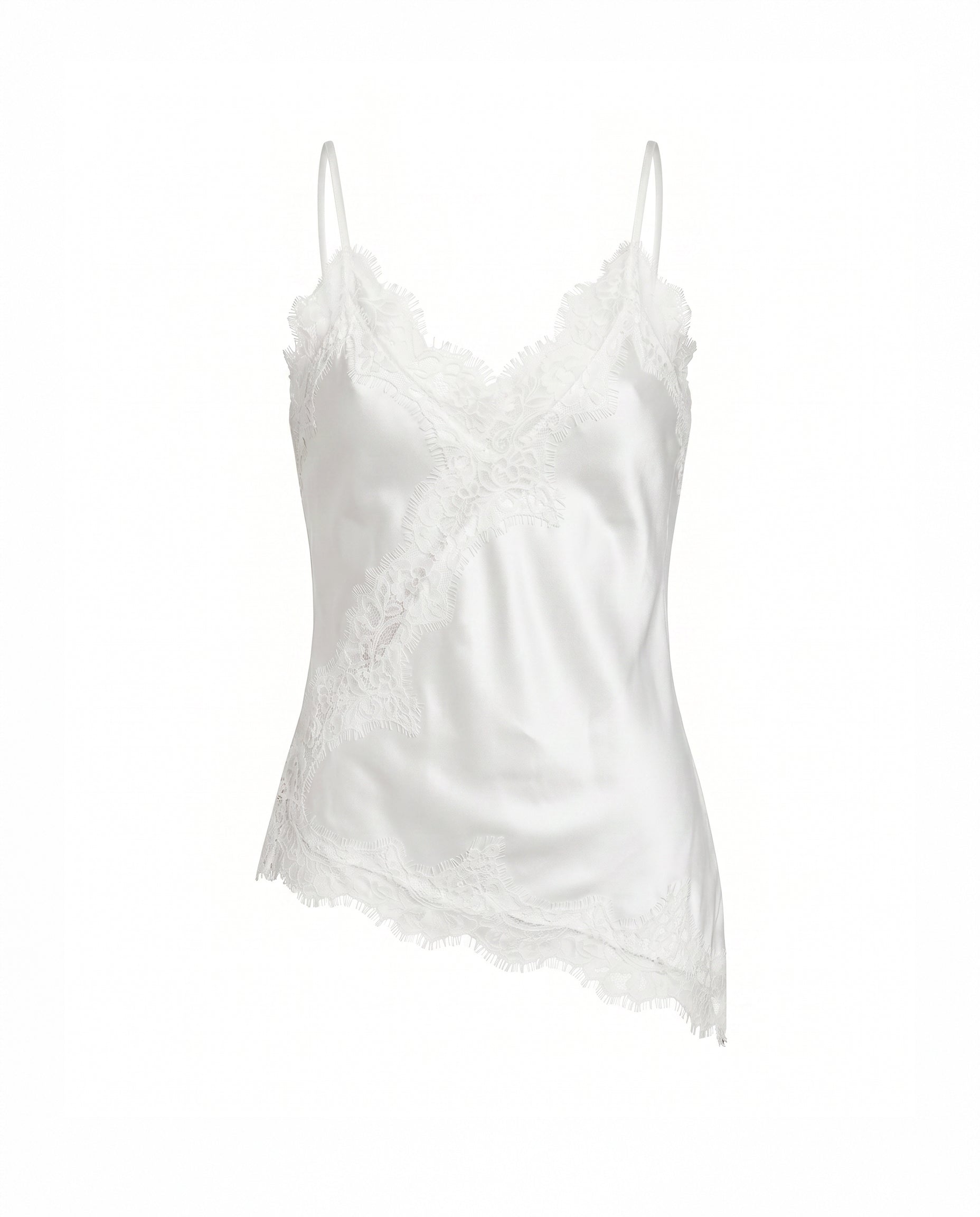 Asymmetrical Lace Trim Satin Cami Top