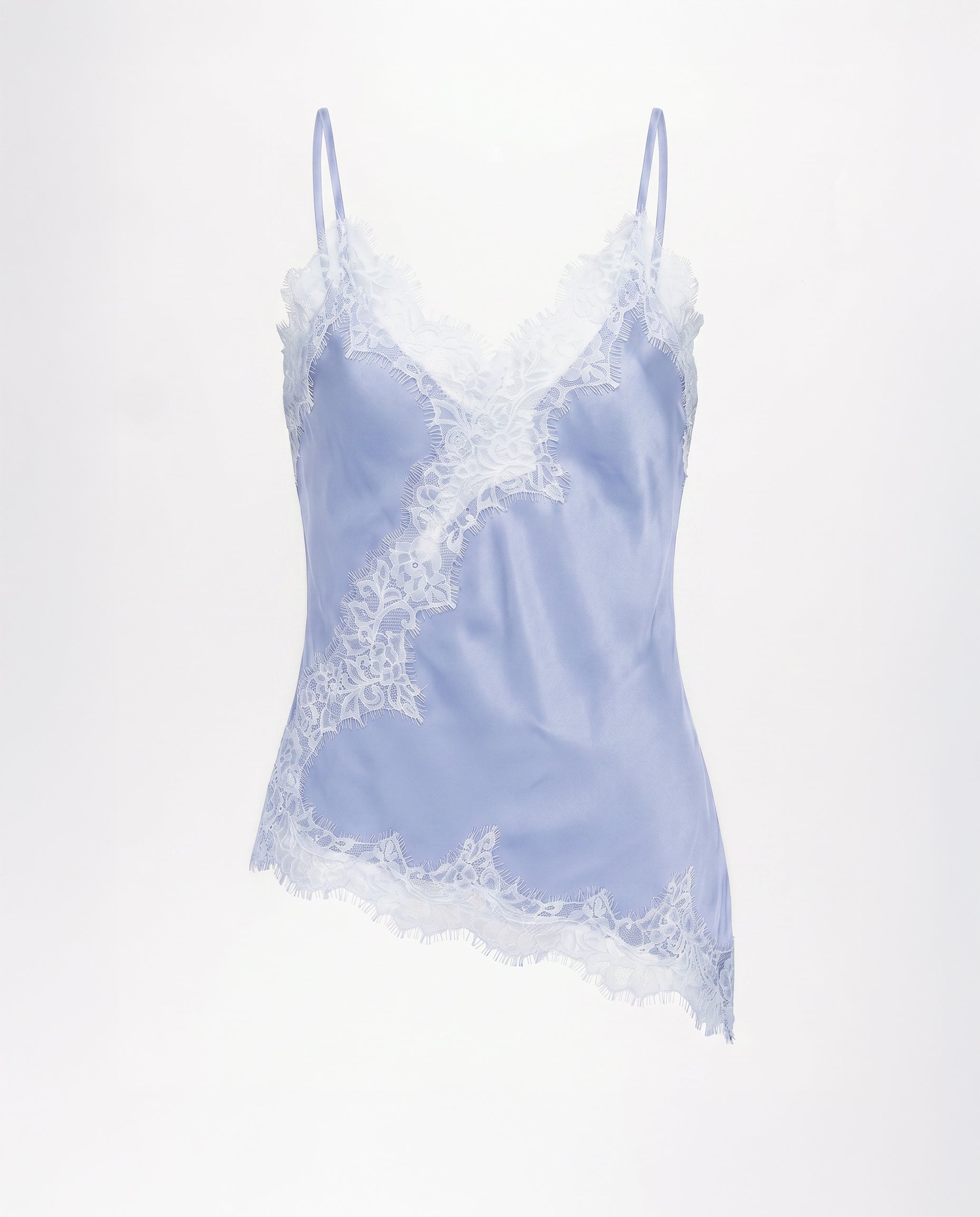 Asymmetrical Lace Trim Satin Cami Top