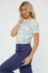 Abstract Print Sweater-Knit Top