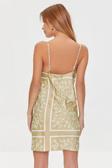 Baroque Print Satin Mini Dress