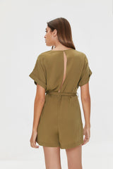 Belted Dolman-Sleeve Romper