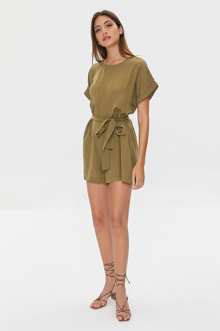 Belted Dolman-Sleeve Romper