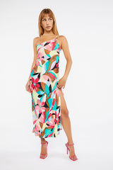 Abstract Floral One-Shoulder Dress
