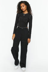 Bustier-Stitched Long-Sleeve Top