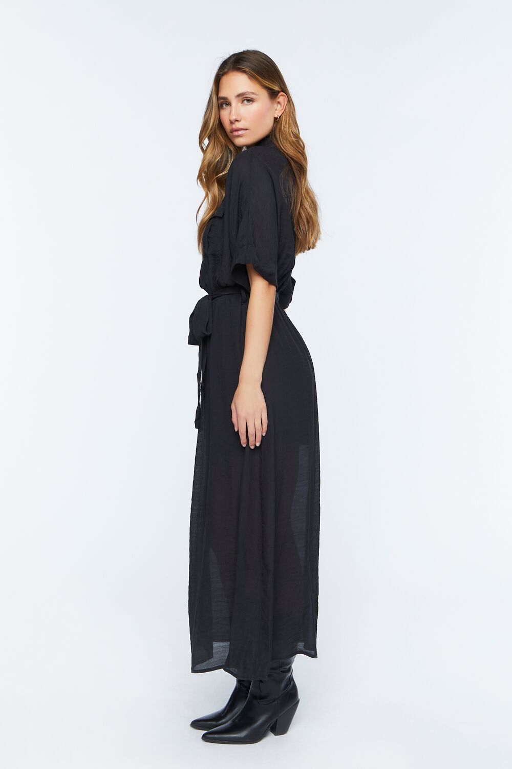 Belted Button-Front Maxi Dress
