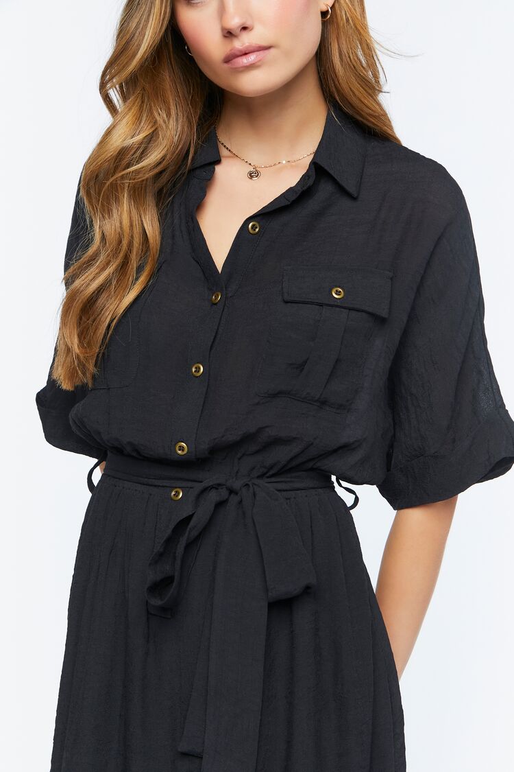 Belted Button-Front Maxi Dress