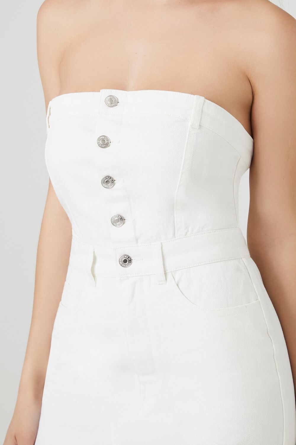 Button-Front Denim Tube Dress