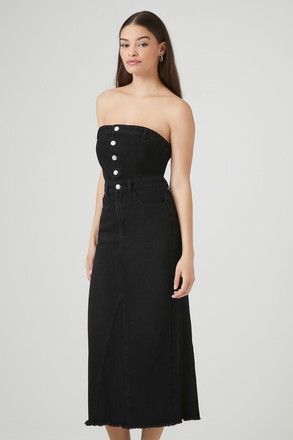 Button-Front Denim Tube Dress