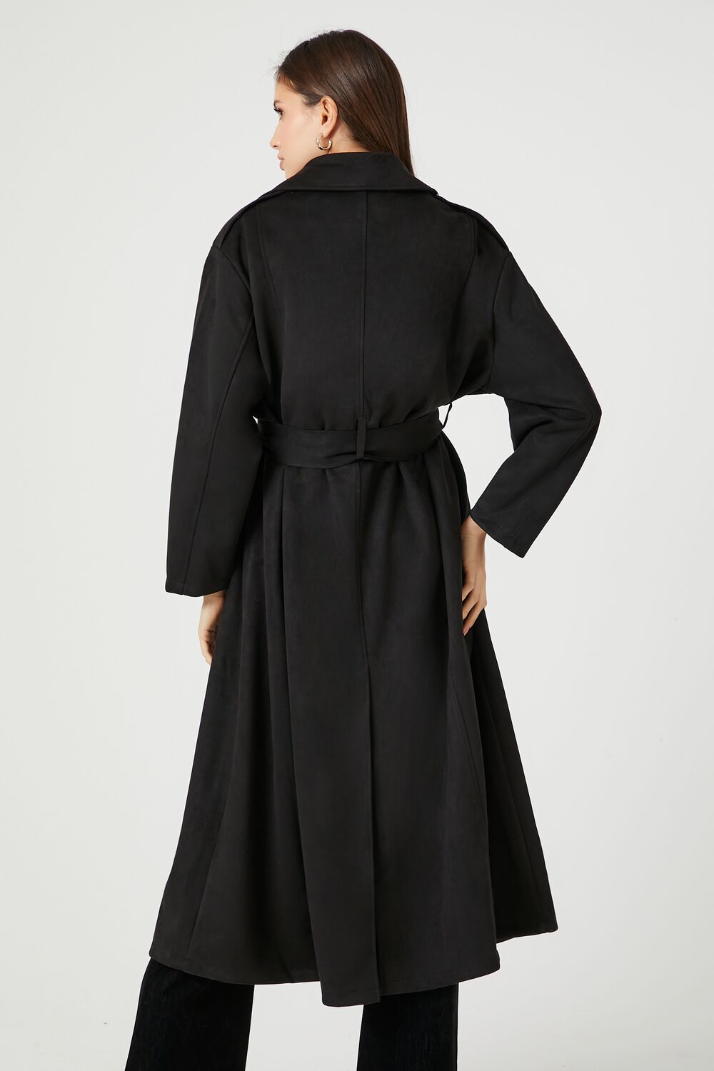 Belted Faux Suede Trench Coat