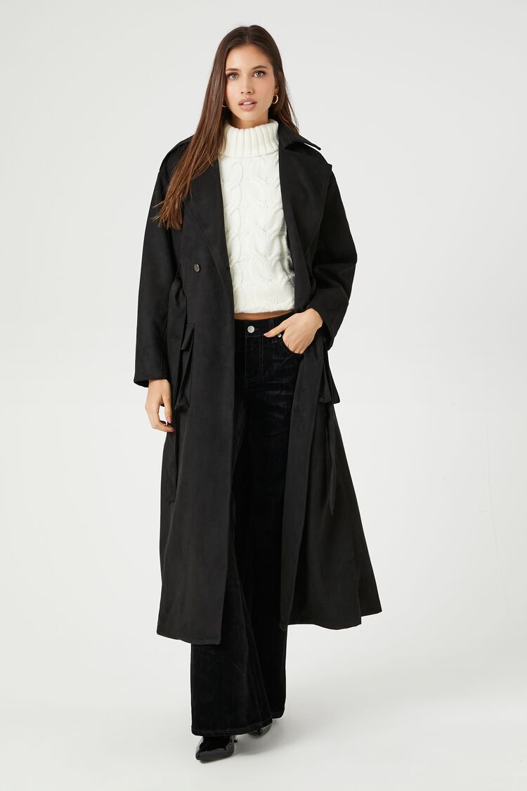 Belted Faux Suede Trench Coat