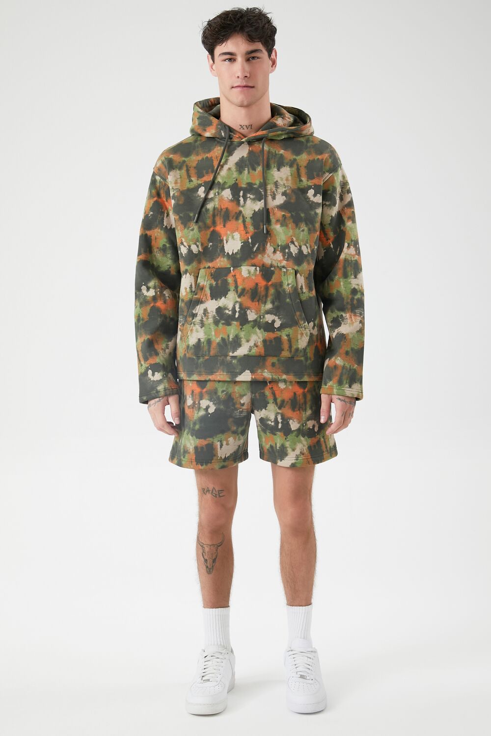 Abstract Print Drawstring Hoodie