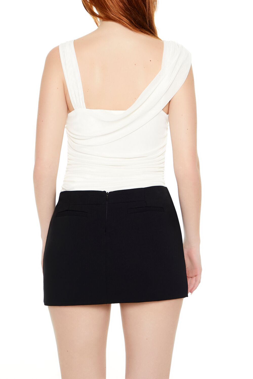 Asymmetrical Ruched Mesh Bodysuit