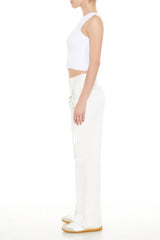 Buckled Twill Wide-Leg Pants