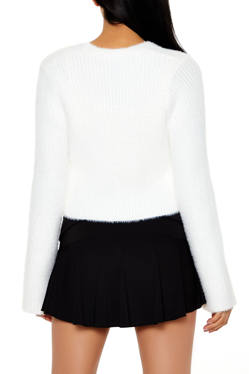 Bow Fuzzy Knit Cardigan Sweater
