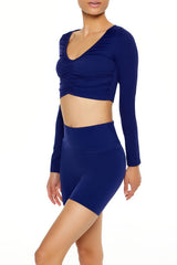 Active Ruched V-Neck Crop Top
