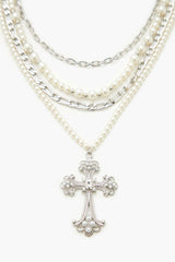 Beaded Layered Cross Necklace