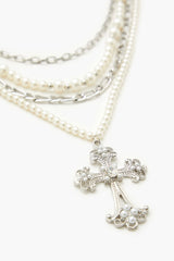 Beaded Layered Cross Necklace