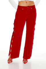 Bow Velvet Cutout Pants