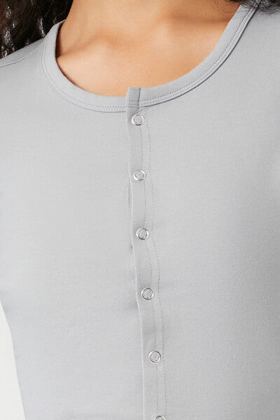 Button-Front Long-Sleeve Top